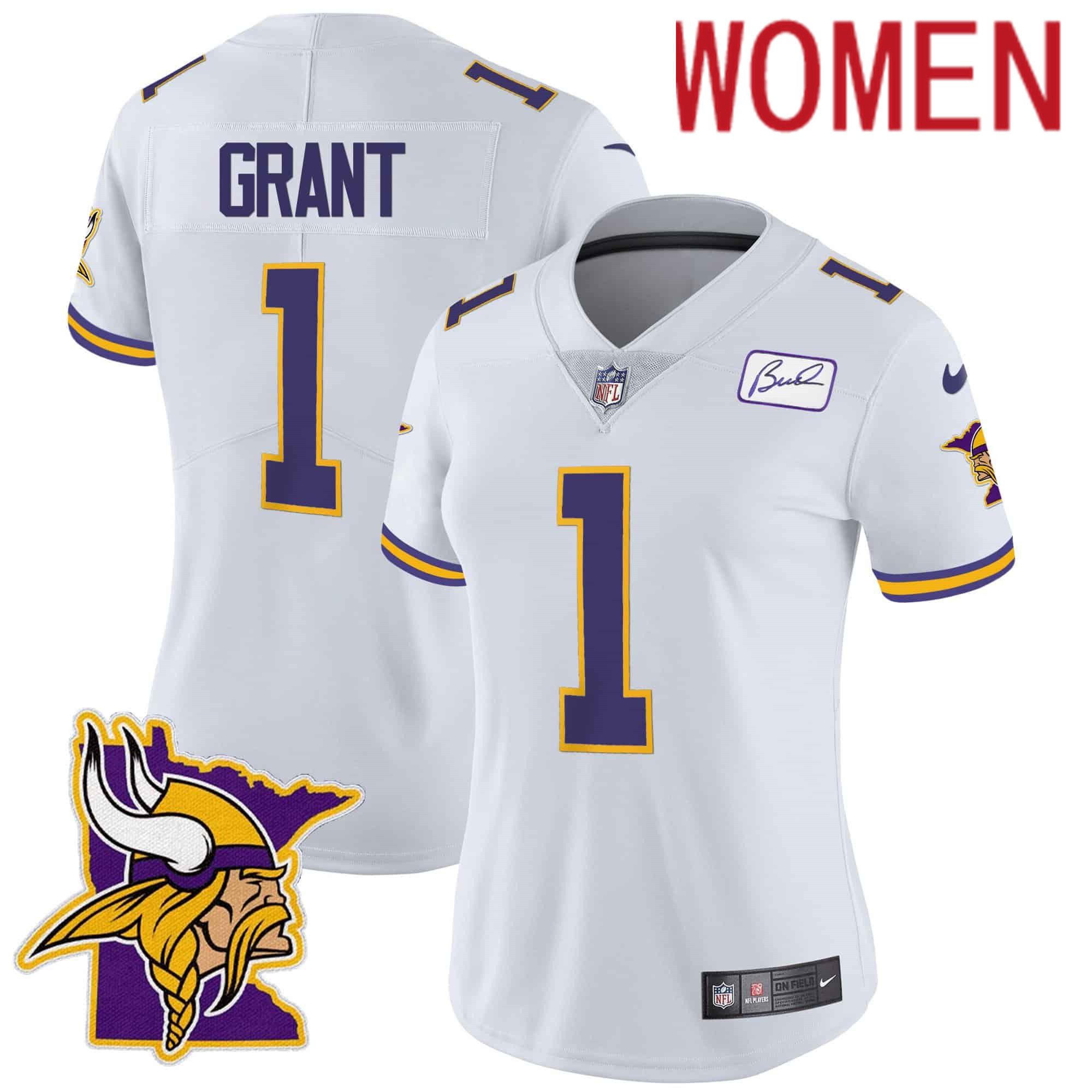 Women Minnesota Vikings #1 Grant White 2024 Nike Patch Classic Limited NFL Jersey